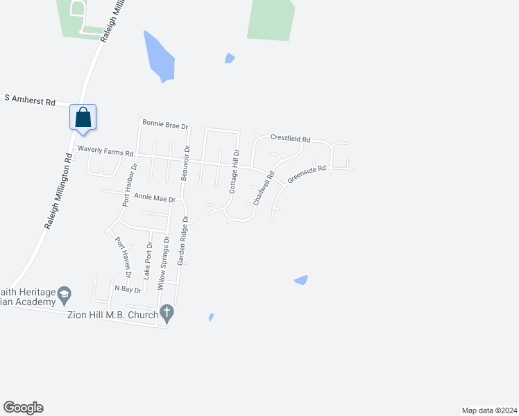 map of restaurants, bars, coffee shops, grocery stores, and more near 5912 Chadwell Road in Millington