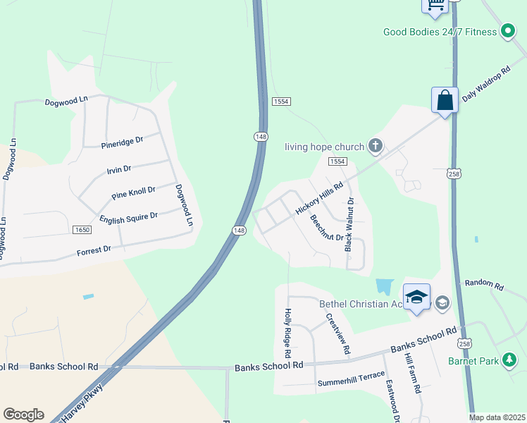 map of restaurants, bars, coffee shops, grocery stores, and more near 2129 Cresswell Street in Kinston