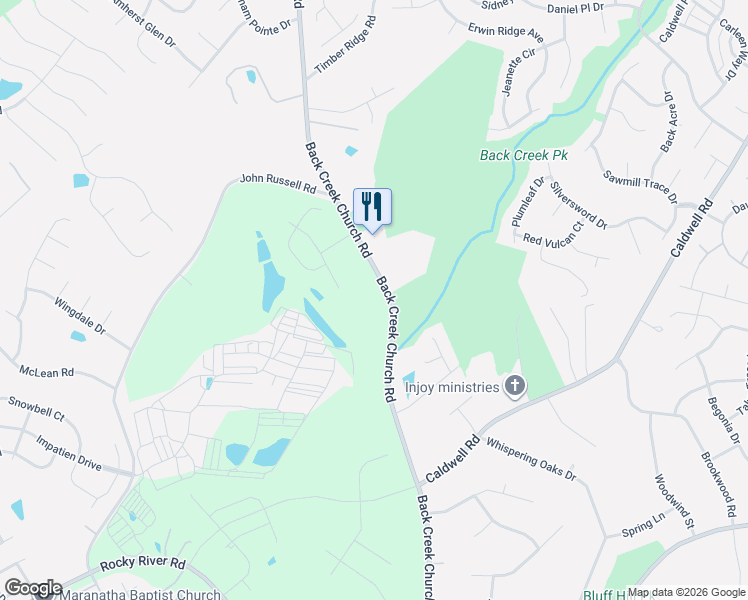 map of restaurants, bars, coffee shops, grocery stores, and more near 3538 Back Creek Church Road in Charlotte