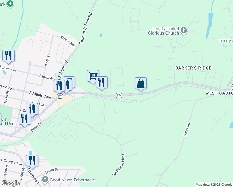 map of restaurants, bars, coffee shops, grocery stores, and more near 3326 Bessemer City Road in Bessemer City