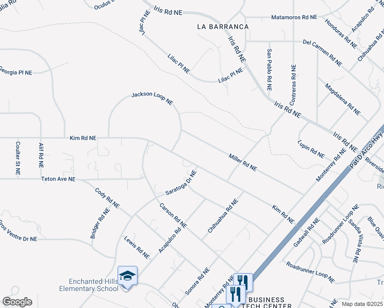 map of restaurants, bars, coffee shops, grocery stores, and more near 5651 Kim Road Northeast in Rio Rancho