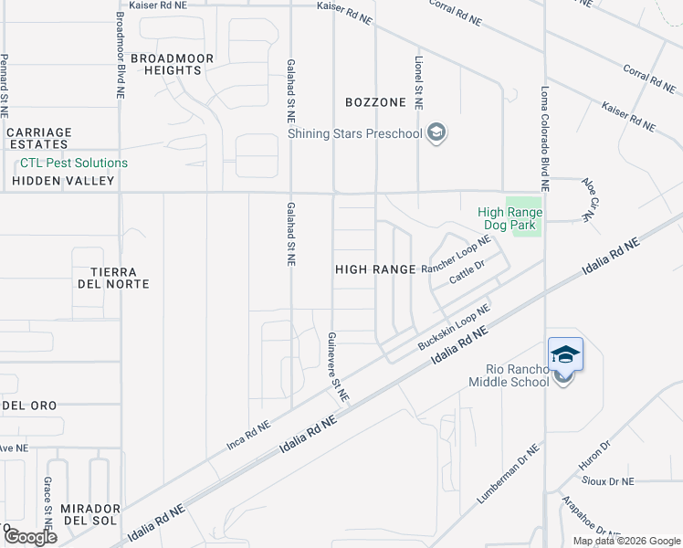 map of restaurants, bars, coffee shops, grocery stores, and more near 3609 Rancher Loop Northeast in Rio Rancho