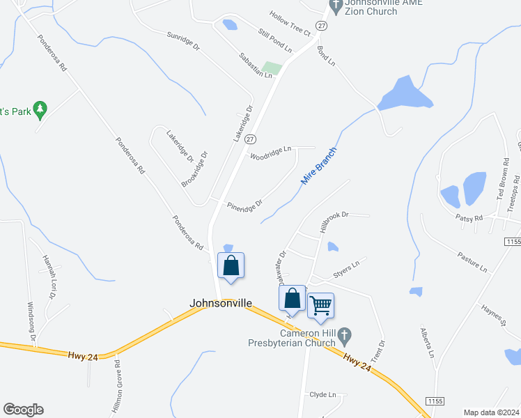 map of restaurants, bars, coffee shops, grocery stores, and more near 138 Pineridge Drive in Cameron