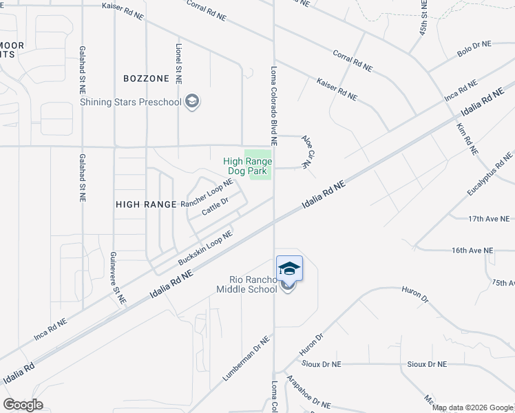 map of restaurants, bars, coffee shops, grocery stores, and more near Inca Road Northeast in Rio Rancho