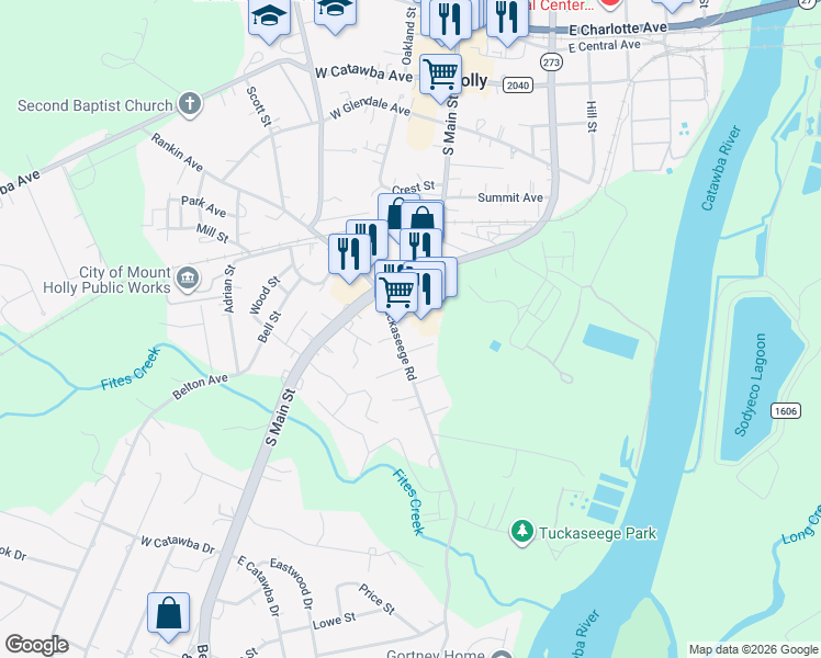 map of restaurants, bars, coffee shops, grocery stores, and more near 2120 Spring Street in Mount Holly