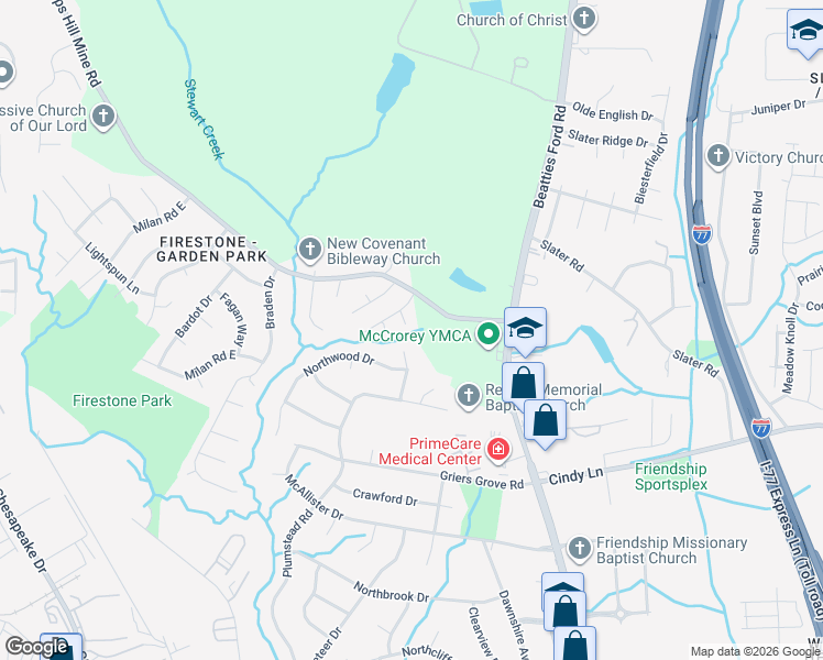 map of restaurants, bars, coffee shops, grocery stores, and more near 1621 Black Diamond Court in Charlotte