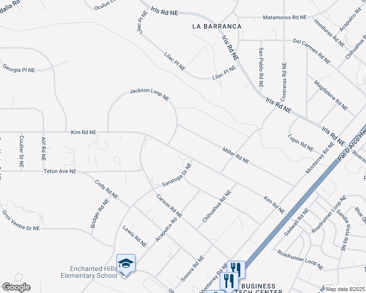 map of restaurants, bars, coffee shops, grocery stores, and more near 5631 Kim Road Northeast in Rio Rancho