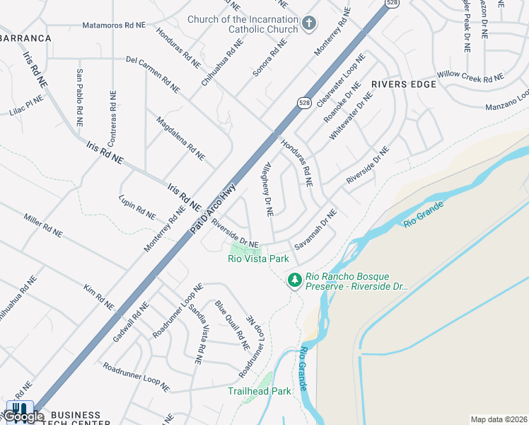 map of restaurants, bars, coffee shops, grocery stores, and more near 1721 Allegheny Drive Northeast in Rio Rancho