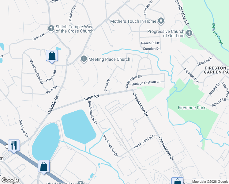 map of restaurants, bars, coffee shops, grocery stores, and more near 1425 Auten Road in Charlotte