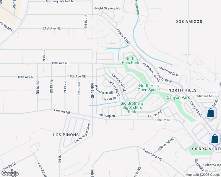 map of restaurants, bars, coffee shops, grocery stores, and more near 1081 Harrison Drive Northeast in Rio Rancho