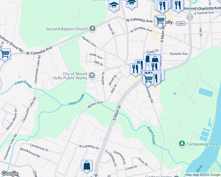 map of restaurants, bars, coffee shops, grocery stores, and more near 214 Wood Street in Mount Holly