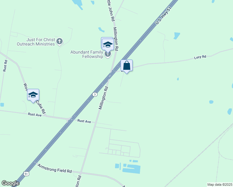 map of restaurants, bars, coffee shops, grocery stores, and more near 2980 U.S. 51 in Millington