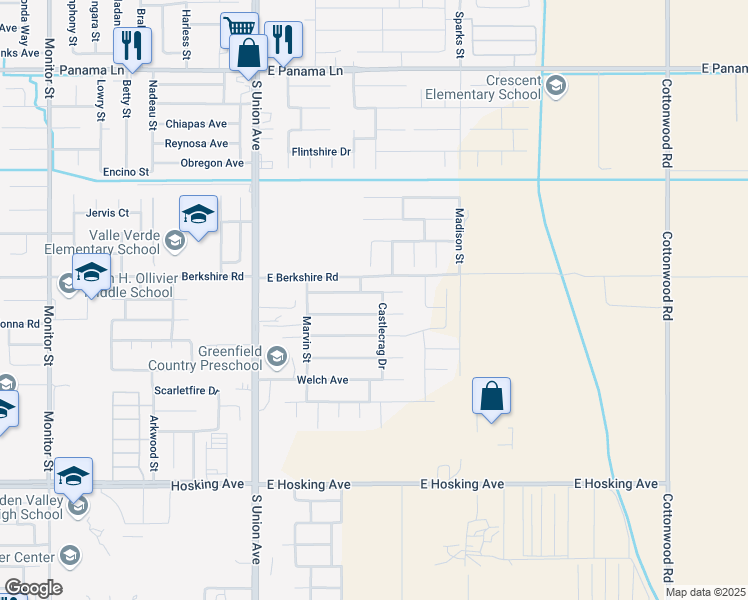 map of restaurants, bars, coffee shops, grocery stores, and more near 514 Vancluse Bay Drive in Bakersfield