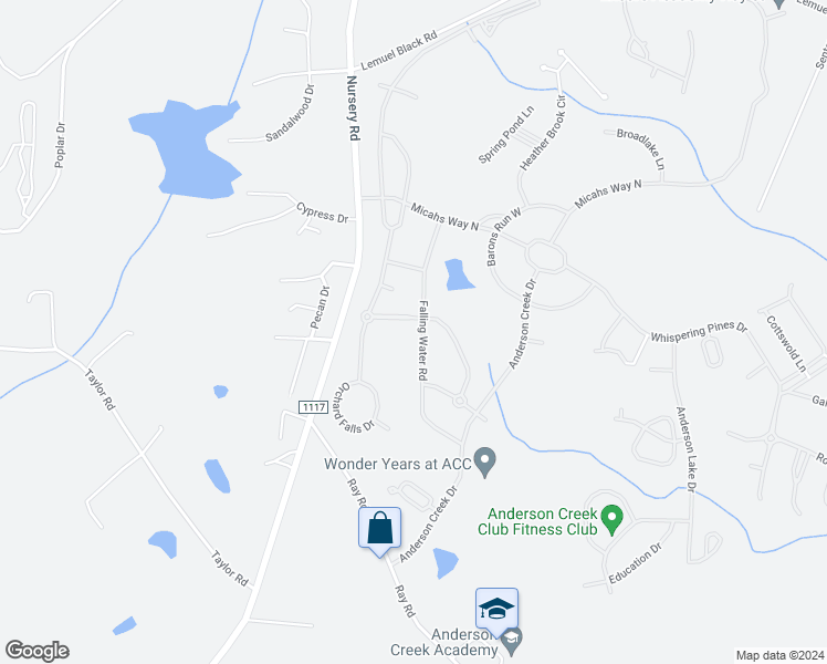 map of restaurants, bars, coffee shops, grocery stores, and more near 287 Falling Water Road in Spring Lake