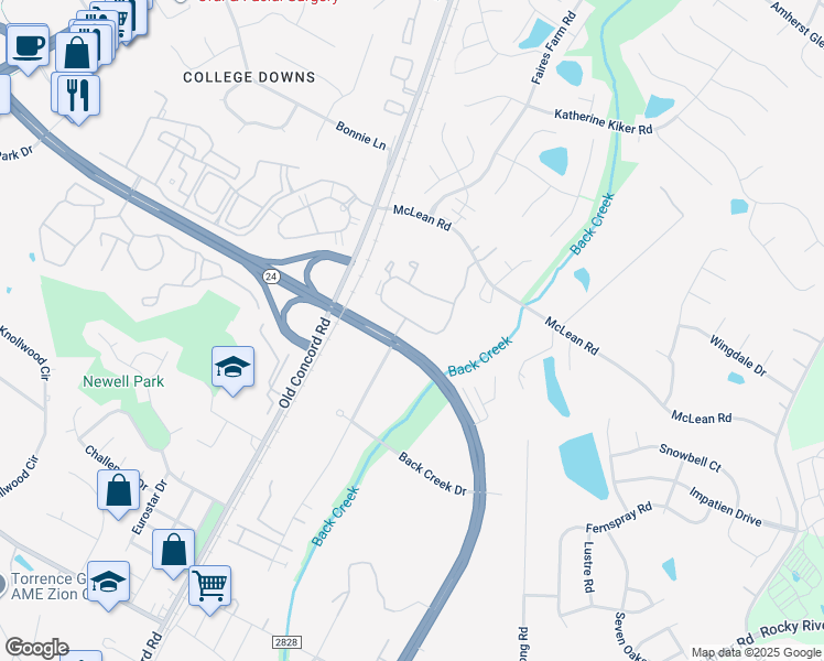 map of restaurants, bars, coffee shops, grocery stores, and more near 2410 Allerton Way in Charlotte