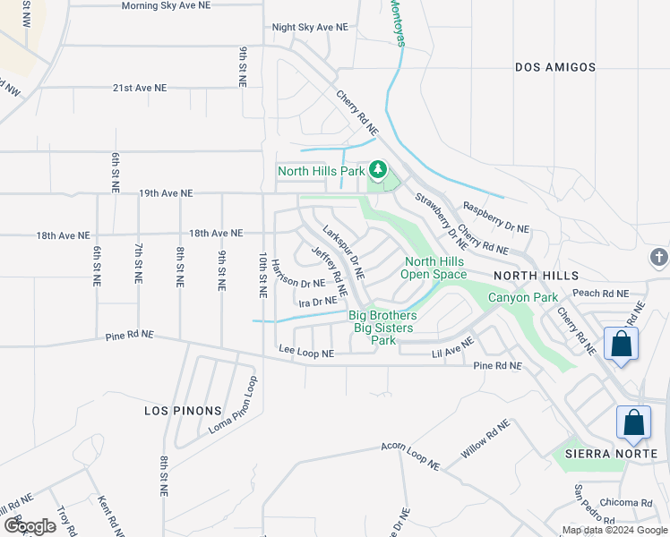 map of restaurants, bars, coffee shops, grocery stores, and more near 1745 Jeffrey Road Northeast in Rio Rancho