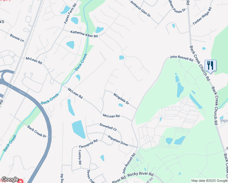 map of restaurants, bars, coffee shops, grocery stores, and more near 2521 Wingdale Drive in Charlotte