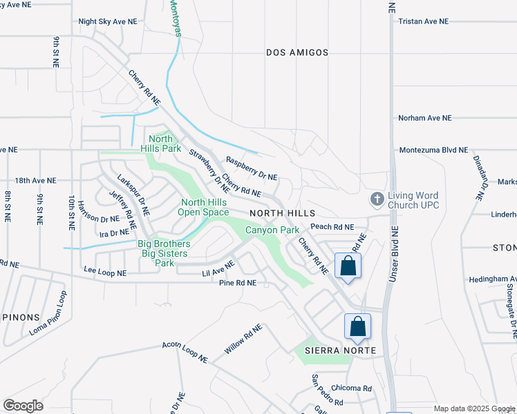 map of restaurants, bars, coffee shops, grocery stores, and more near 1712 Blueberry Drive Northeast in Rio Rancho