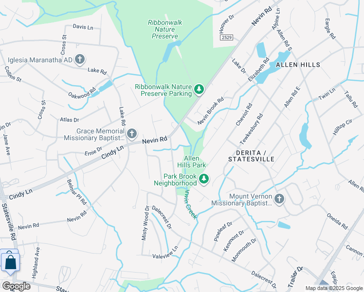map of restaurants, bars, coffee shops, grocery stores, and more near 3538 Fincher Boulevard in Charlotte