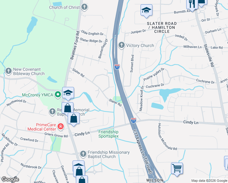 map of restaurants, bars, coffee shops, grocery stores, and more near in Charlotte