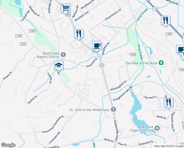 map of restaurants, bars, coffee shops, grocery stores, and more near 1613 Sherman Drive in Hendersonville