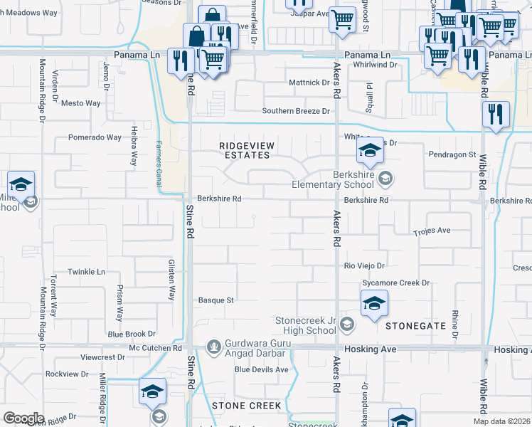 map of restaurants, bars, coffee shops, grocery stores, and more near 4415 Serene Oak Drive in Bakersfield
