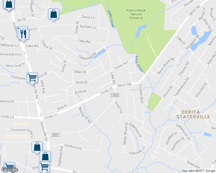 map of restaurants, bars, coffee shops, grocery stores, and more near 3918 Ernie Drive in Charlotte