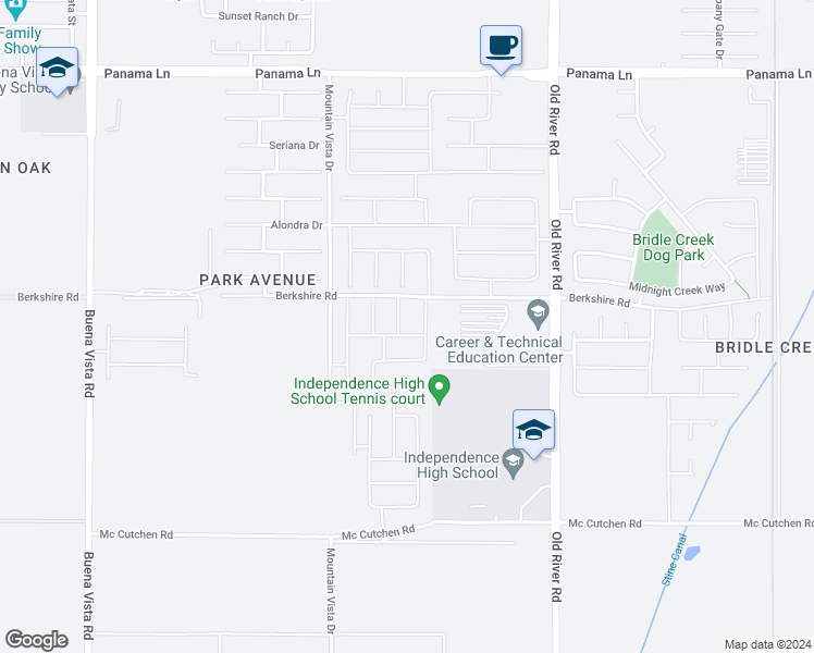 map of restaurants, bars, coffee shops, grocery stores, and more near 7318 Chetco River Street in Bakersfield