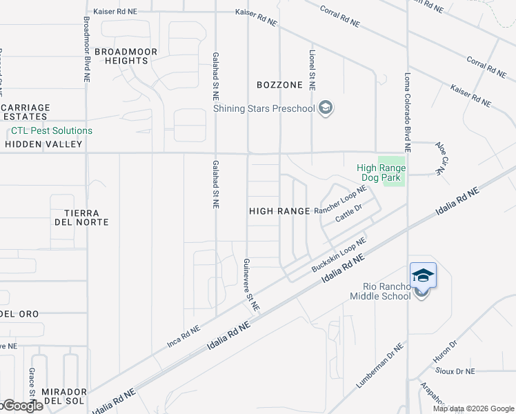 map of restaurants, bars, coffee shops, grocery stores, and more near 3609 Rancher Loop Northeast in Rio Rancho