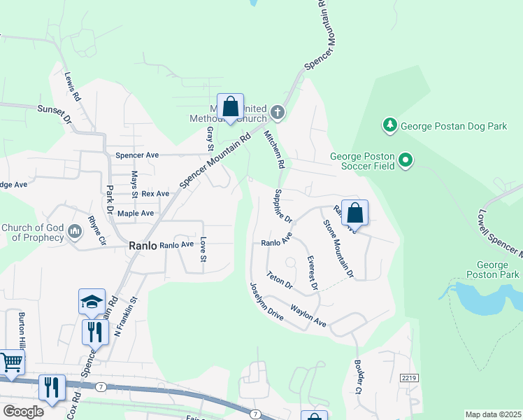 map of restaurants, bars, coffee shops, grocery stores, and more near 1056 Joselynn Drive in Gastonia