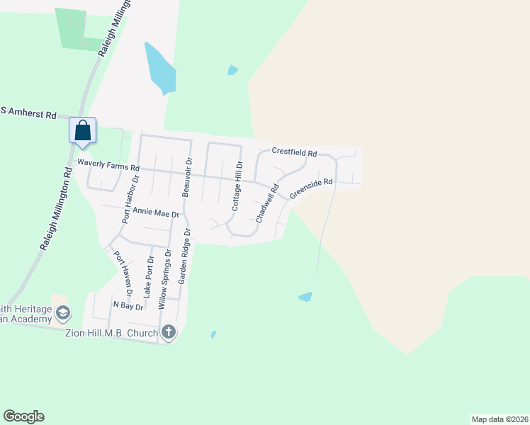 map of restaurants, bars, coffee shops, grocery stores, and more near 5906 Chadwell Road in Millington