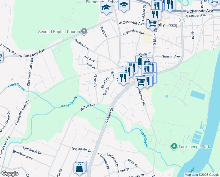 map of restaurants, bars, coffee shops, grocery stores, and more near 205 Bell Street in Mount Holly