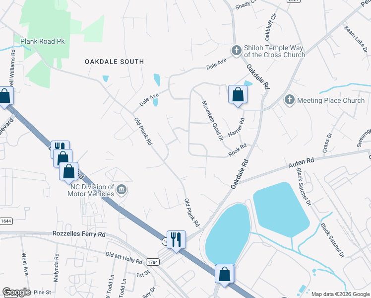map of restaurants, bars, coffee shops, grocery stores, and more near 609 Rook Road in Charlotte