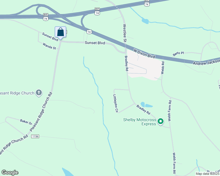 map of restaurants, bars, coffee shops, grocery stores, and more near 4012 Littlejohn Circle in Shelby