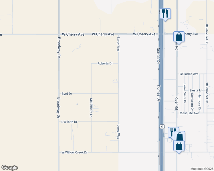 map of restaurants, bars, coffee shops, grocery stores, and more near 308 Byrd Drive in Amarillo