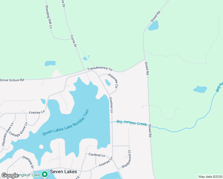 map of restaurants, bars, coffee shops, grocery stores, and more near 125 Primrose Circle in Seven Lakes