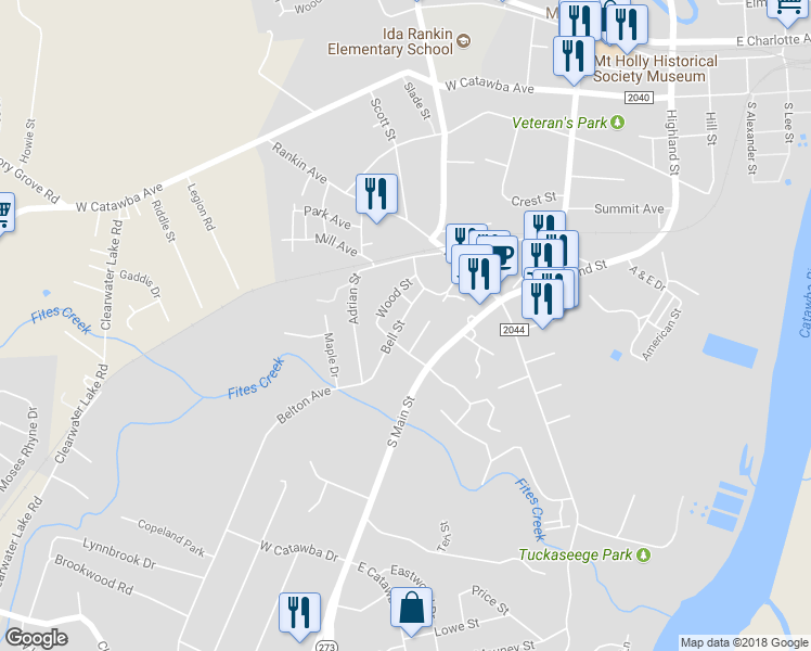 map of restaurants, bars, coffee shops, grocery stores, and more near 205 Bell Street in Mount Holly