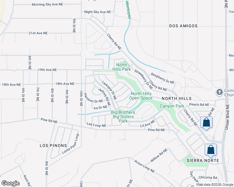 map of restaurants, bars, coffee shops, grocery stores, and more near 1409 Lupine Drive Northeast in Rio Rancho