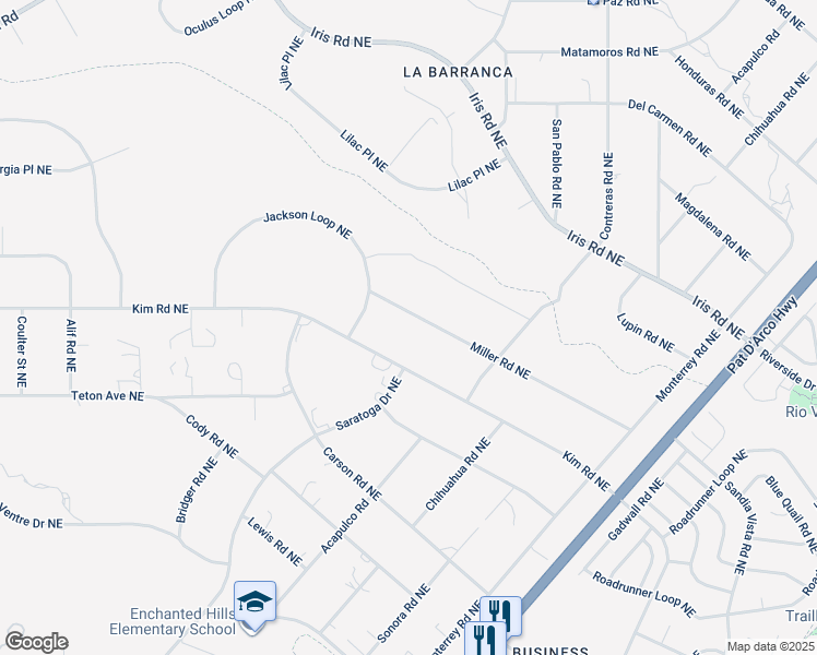 map of restaurants, bars, coffee shops, grocery stores, and more near 5651 Kim Road Northeast in Rio Rancho