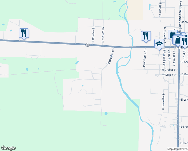 map of restaurants, bars, coffee shops, grocery stores, and more near 1502 West Bryan Street in Paris