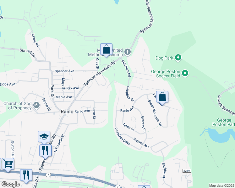 map of restaurants, bars, coffee shops, grocery stores, and more near 1061 Joselynn Drive in Gastonia