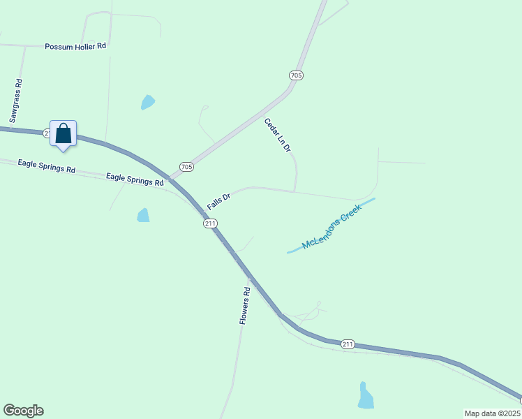 map of restaurants, bars, coffee shops, grocery stores, and more near 220 Falls Drive in Eagle Springs