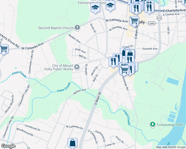 map of restaurants, bars, coffee shops, grocery stores, and more near 204 Wood Street in Mount Holly
