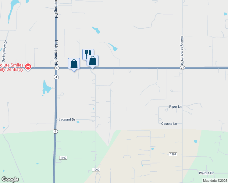 map of restaurants, bars, coffee shops, grocery stores, and more near 104 East Cedar Drive in Tuttle