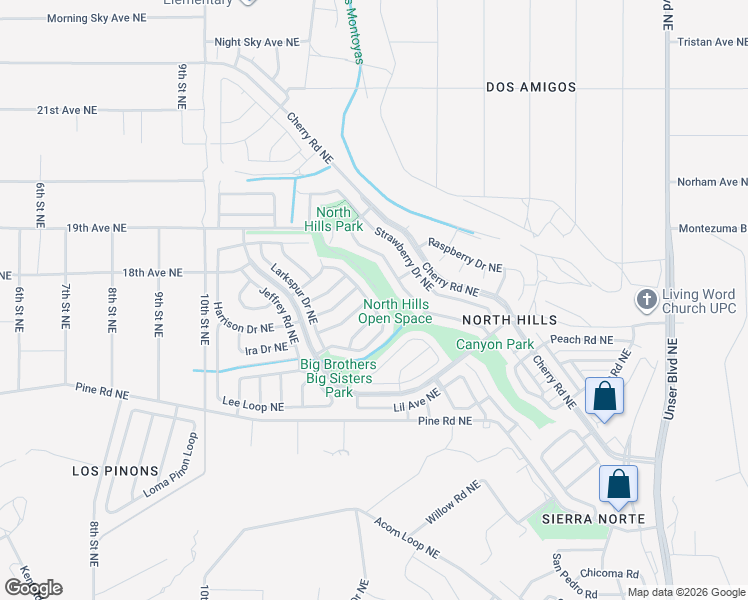 map of restaurants, bars, coffee shops, grocery stores, and more near 1676 Twinberry Drive Northeast in Rio Rancho
