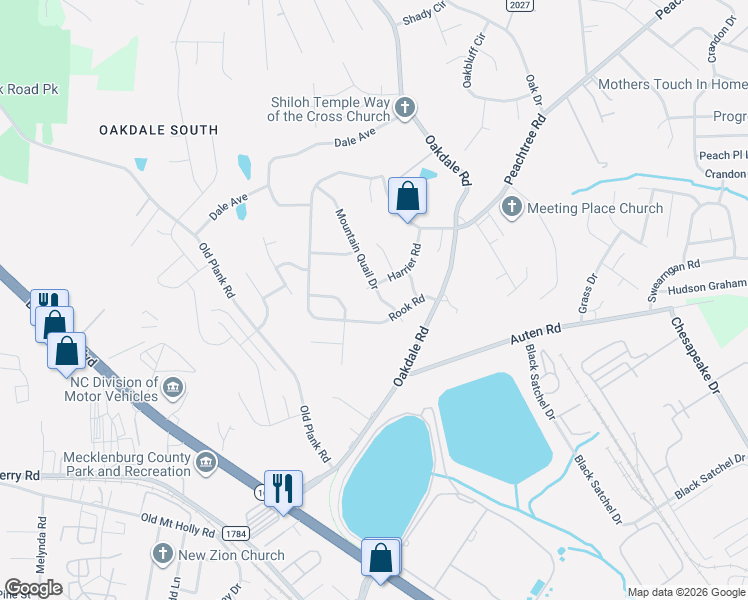 map of restaurants, bars, coffee shops, grocery stores, and more near 813 Harrier Road in Charlotte