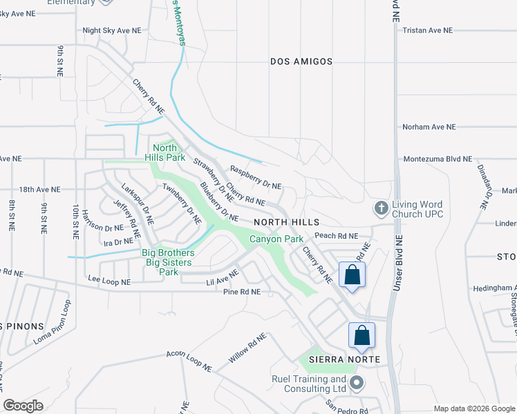 map of restaurants, bars, coffee shops, grocery stores, and more near 1736 Strawberry Drive Northeast in Rio Rancho