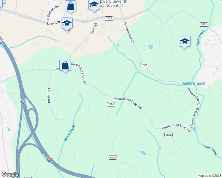 map of restaurants, bars, coffee shops, grocery stores, and more near 1471 Howard Gap Loop Road in Flat Rock