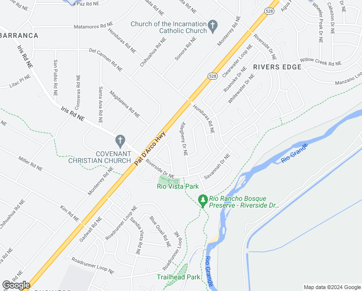 map of restaurants, bars, coffee shops, grocery stores, and more near 1737 Allegheny Drive Northeast in Rio Rancho