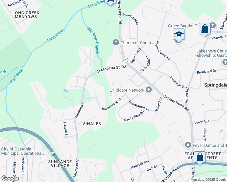 map of restaurants, bars, coffee shops, grocery stores, and more near 1762 Yellowstone Court in Gastonia